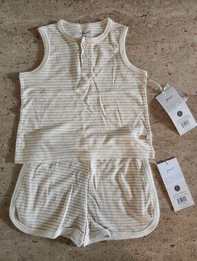 Goumi Kids Cream & Tan Striped Sleeveless Tank and Shorts 5T Set, NWT